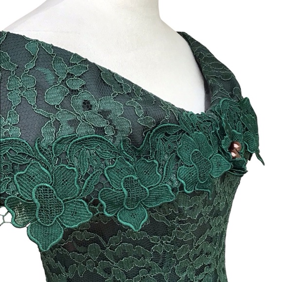 Chalet By Bari Protas Vintage Green Lace Dress Size 5/6 - Picture 14 of 16